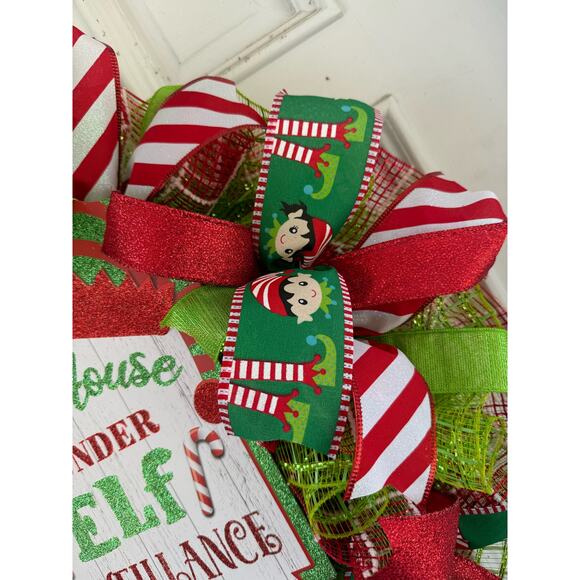 Elf Surveillance Christmas Wreath | Fun Elf Holiday Door Hanger Fireplace Decor - Picture 4 of 9